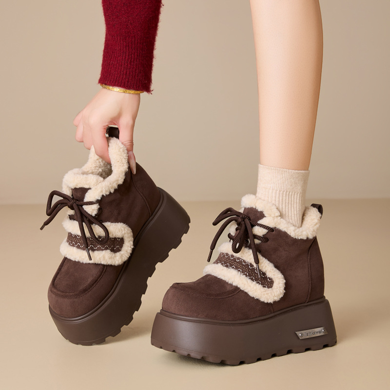 Golden Feet Casual tenisice s debelim potplatom, gornji dio od split kože, ovčja velura podstava, povećanje visine, vezanje špage, PU uložak
