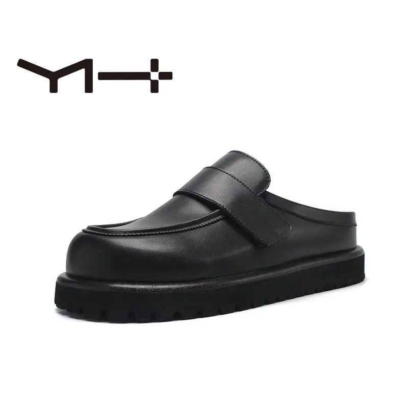 Muške kožne mule s zatvorenim prstom, gornji dio od kože, gumeni potplat, slip-on, korejski stil, ljeto 2025