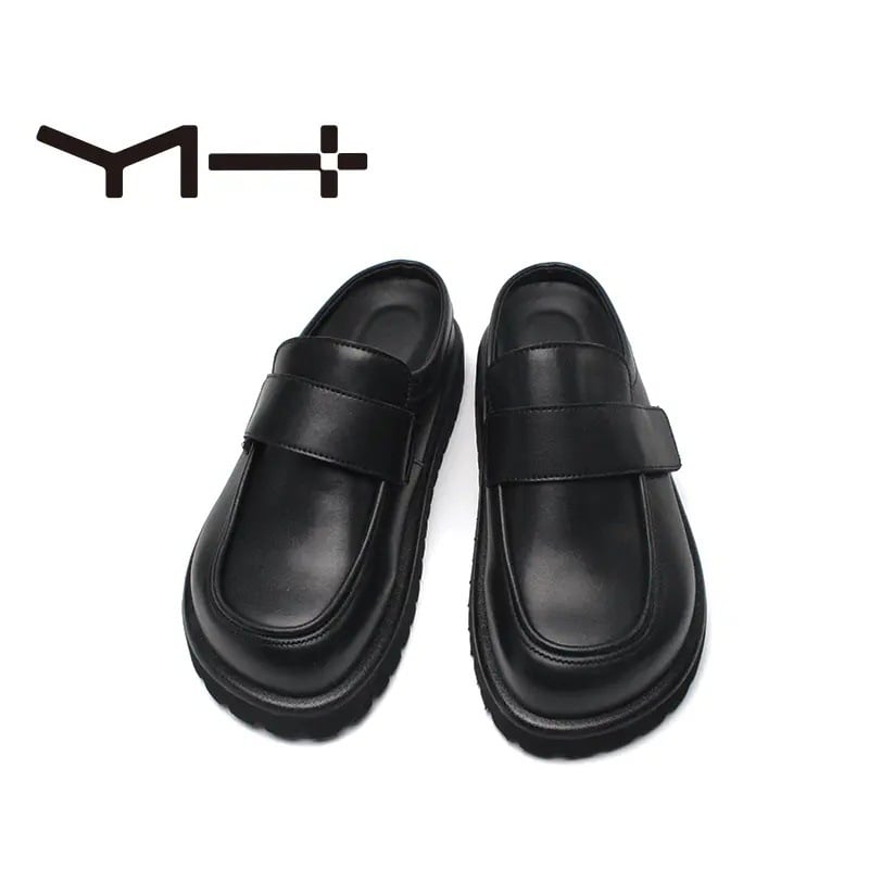 Muške kožne mule s zatvorenim prstom, gornji dio od kože, gumeni potplat, slip-on, korejski stil, ljeto 2025