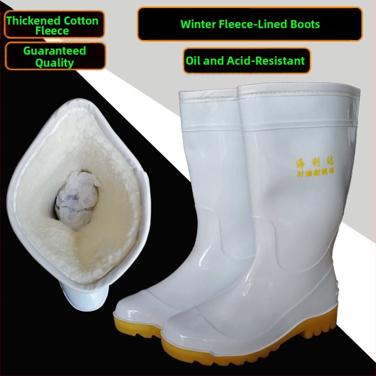 Мъжки високи ботуши за дъжд със подплата от памучен велюр, зимна защита, PVC водоустойчиви
