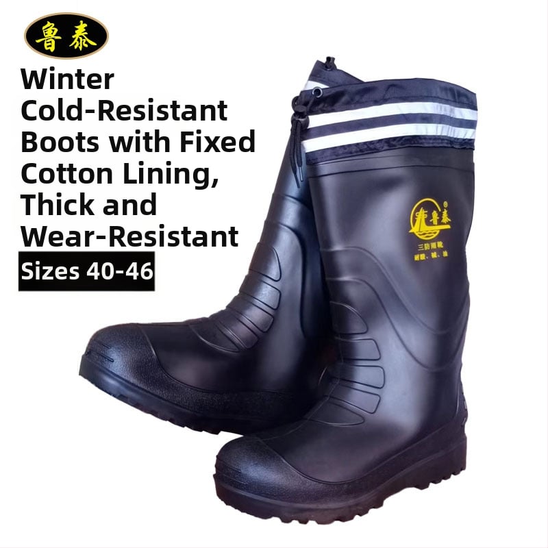 Мъжки високи ботуши за дъжд със подплата от памучен велюр, зимна защита, PVC водоустойчиви