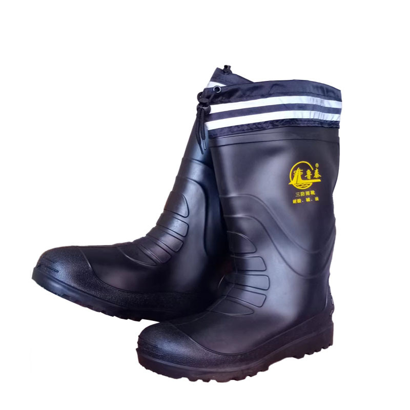 Мъжки високи ботуши за дъжд със подплата от памучен велюр, зимна защита, PVC водоустойчиви