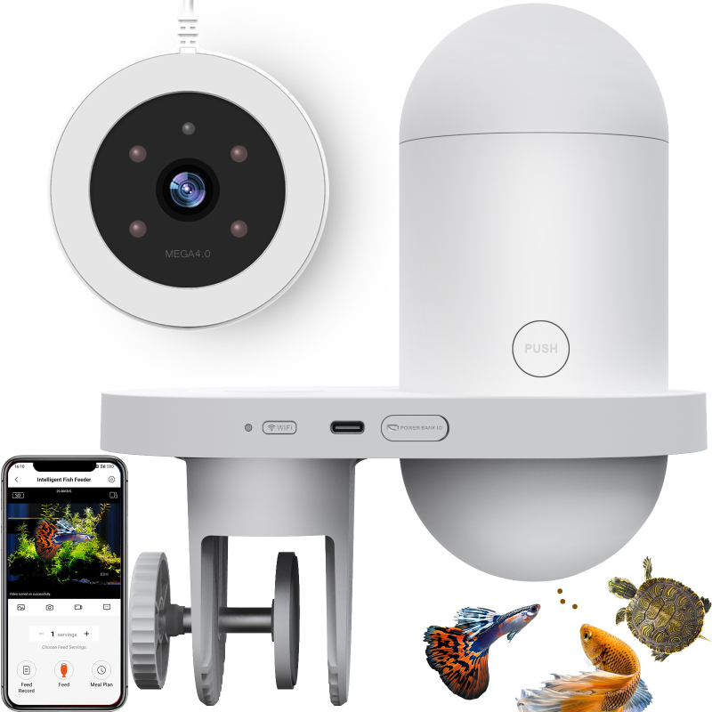 Έξυπνη Κάμερα Ενυδρείου Με Αυτόματο Ταϊστή - Απομακρυσμένος Έλεγχος Μέσω Εφαρμογής, HD Τροφοδοσία (Πλαστικό Κέλυφος; Μοντέλο: Smart Fish Feeder; Μάρκα: Heto; Για Ενυδρείο)