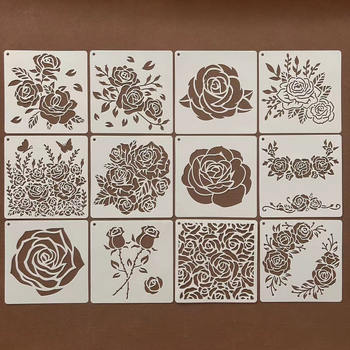 Rózsa virág kivágó sablon rajzoláshoz centiméteres vonalzóval — műanyag gyerekeknek készült segédeszköz