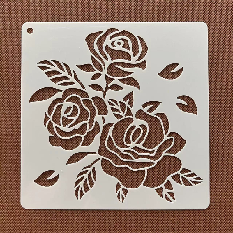 Rózsa virág kivágó sablon rajzoláshoz centiméteres vonalzóval — műanyag gyerekeknek készült segédeszköz