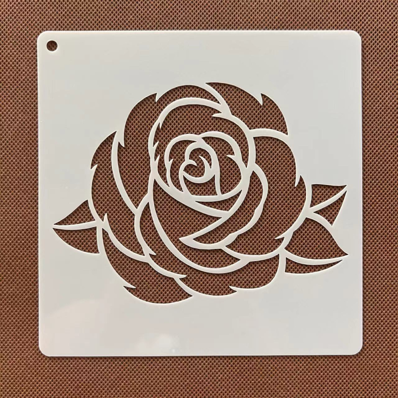 Rózsa virág kivágó sablon rajzoláshoz centiméteres vonalzóval — műanyag gyerekeknek készült segédeszköz