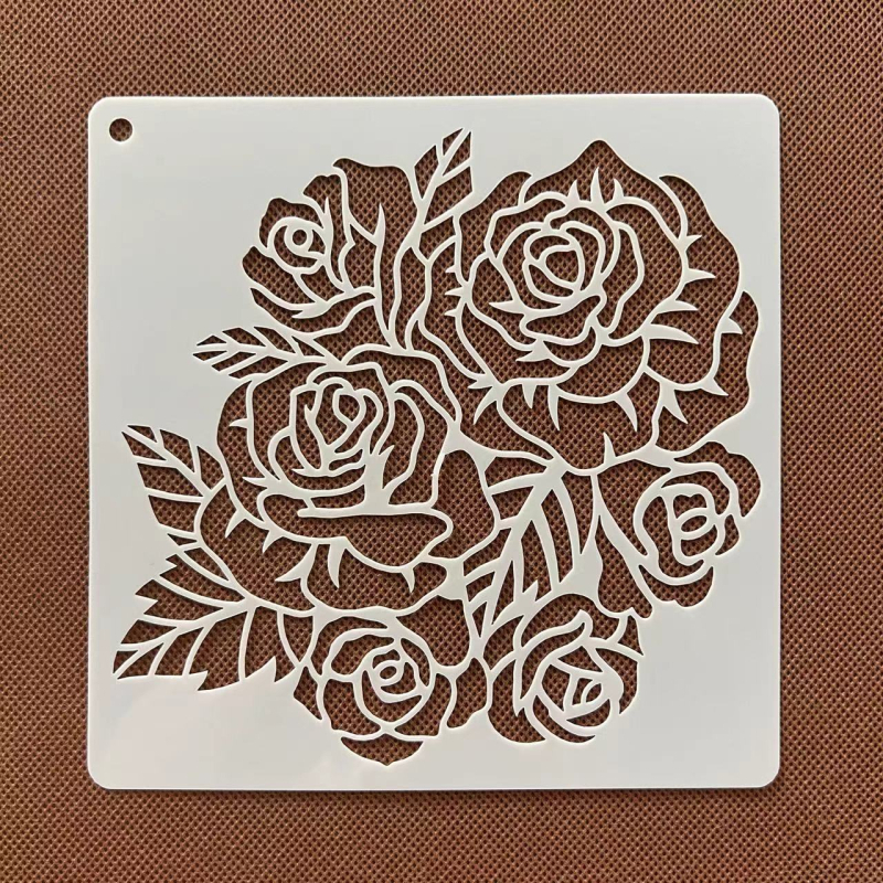 Rózsa virág kivágó sablon rajzoláshoz centiméteres vonalzóval — műanyag gyerekeknek készült segédeszköz