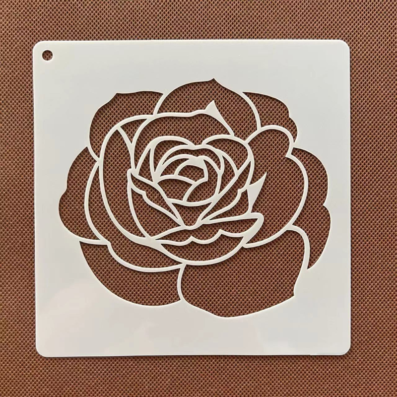 Rózsa virág kivágó sablon rajzoláshoz centiméteres vonalzóval — műanyag gyerekeknek készült segédeszköz