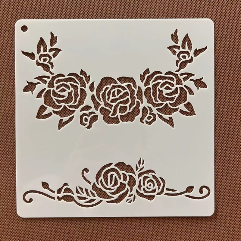 Rózsa virág kivágó sablon rajzoláshoz centiméteres vonalzóval — műanyag gyerekeknek készült segédeszköz