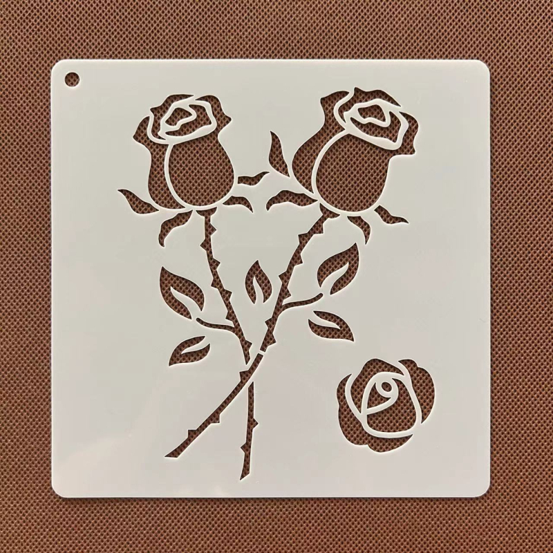 Rózsa virág kivágó sablon rajzoláshoz centiméteres vonalzóval — műanyag gyerekeknek készült segédeszköz