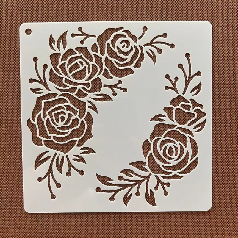 Rózsa virág kivágó sablon rajzoláshoz centiméteres vonalzóval — műanyag gyerekeknek készült segédeszköz