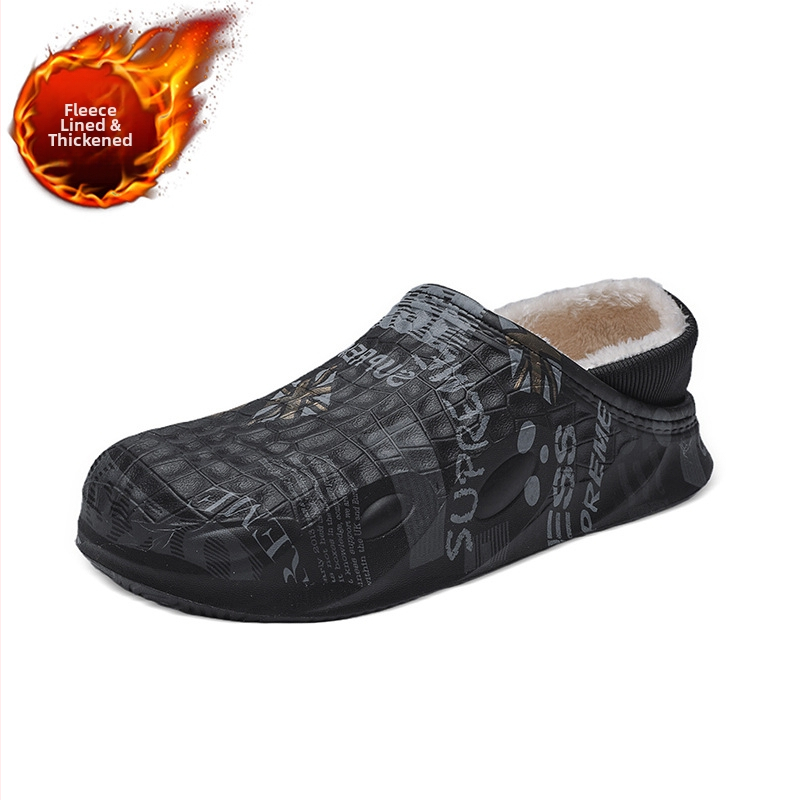 Muške zimske papuče od pamuka s fleece podstavom, zatvorena peta, EVA gornji dio i đon, protuklizni i vodootporni debeli potplat