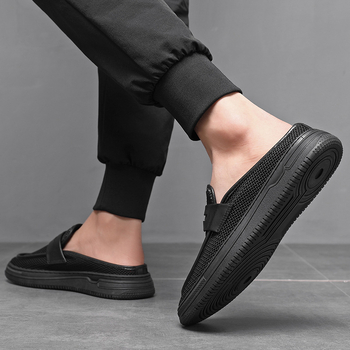 Muške prozračne papuče za vožnju – gumeni đon, platnena gornja, ljetna ležerna obuća