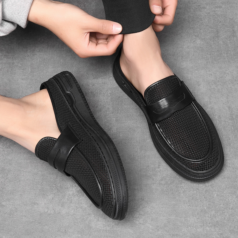 Muške prozračne papuče za vožnju – gumeni đon, platnena gornja, ljetna ležerna obuća