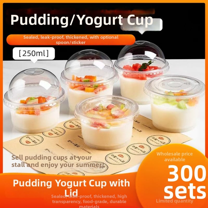 Jednokratna posuda za puding s poklopcem i žlicom, ovalna PP posuda za deserte, mikrovalna pogodna, rok trajanja 2 godine