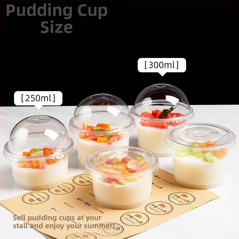 Jednokratna posuda za puding s poklopcem i žlicom, ovalna PP posuda za deserte, mikrovalna pogodna, rok trajanja 2 godine