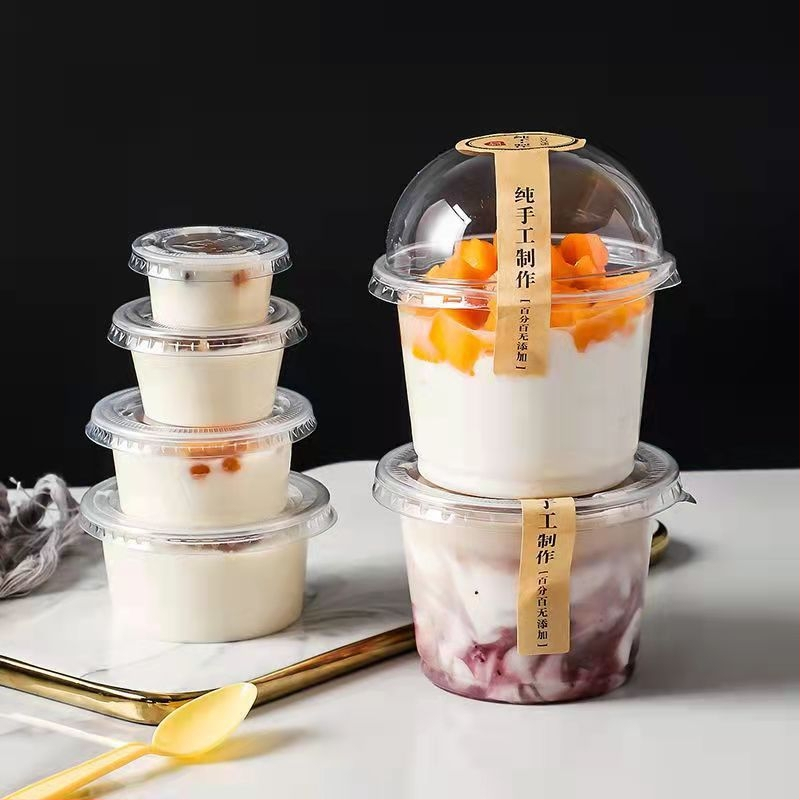 Jednokratna posuda za puding s poklopcem i žlicom, ovalna PP posuda za deserte, mikrovalna pogodna, rok trajanja 2 godine