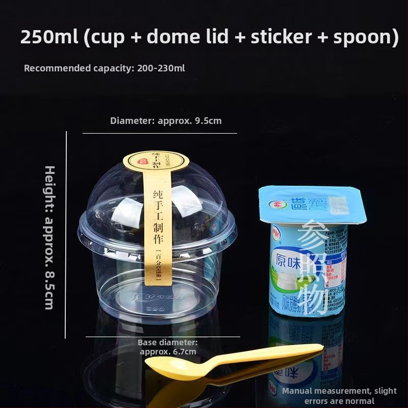 Jednokratna posuda za puding s poklopcem i žlicom, ovalna PP posuda za deserte, mikrovalna pogodna, rok trajanja 2 godine