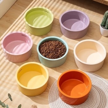 Κεραμικό μπολ για κατοικίδια με αντι-ανατροπή και προστασία λαιμού, σε ξύλινο σταντ, για γάτες και σκύλους, μπολ νερού και φαγητού.