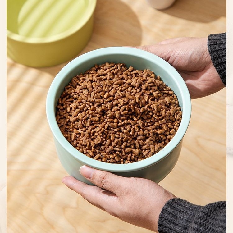 Κεραμικό μπολ για κατοικίδια με αντι-ανατροπή και προστασία λαιμού, σε ξύλινο σταντ, για γάτες και σκύλους, μπολ νερού και φαγητού.