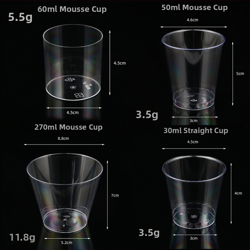 PS plastični čašica za deserte – jednokratna mousse čašica za sladoled i deserte, srebrni toplinski otisak, bez poklopca, kapaciteti 50ml 270ml 200ml