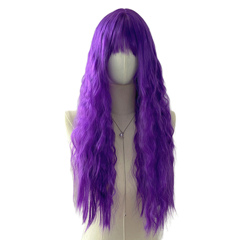 Duga kovrčava perika za žene, s bangs, prirodan izgled, model 186, vlakna otporna na visoke temperature, mehanizam