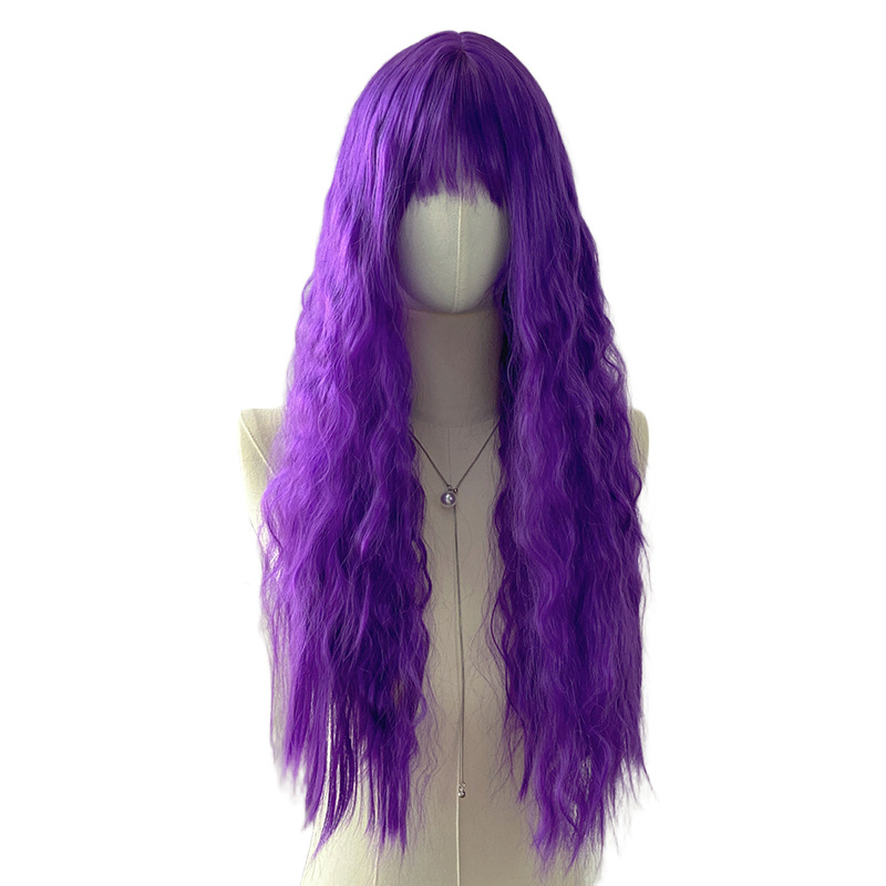 Duga kovrčava perika za žene, s bangs, prirodan izgled, model 186, vlakna otporna na visoke temperature, mehanizam