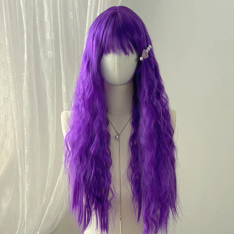 Duga kovrčava perika za žene, s bangs, prirodan izgled, model 186, vlakna otporna na visoke temperature, mehanizam