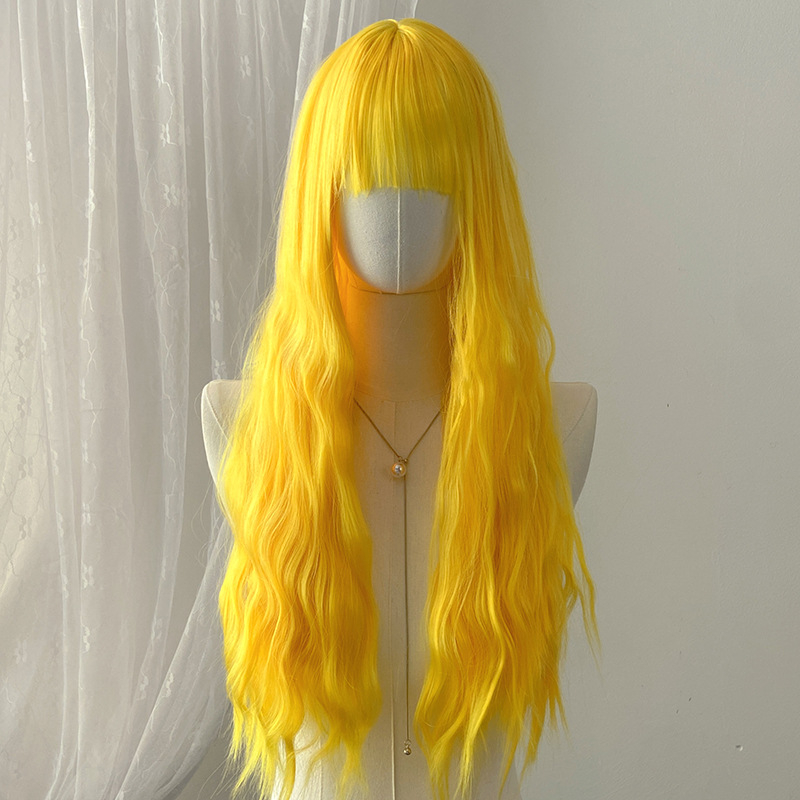 Duga kovrčava perika za žene, s bangs, prirodan izgled, model 186, vlakna otporna na visoke temperature, mehanizam