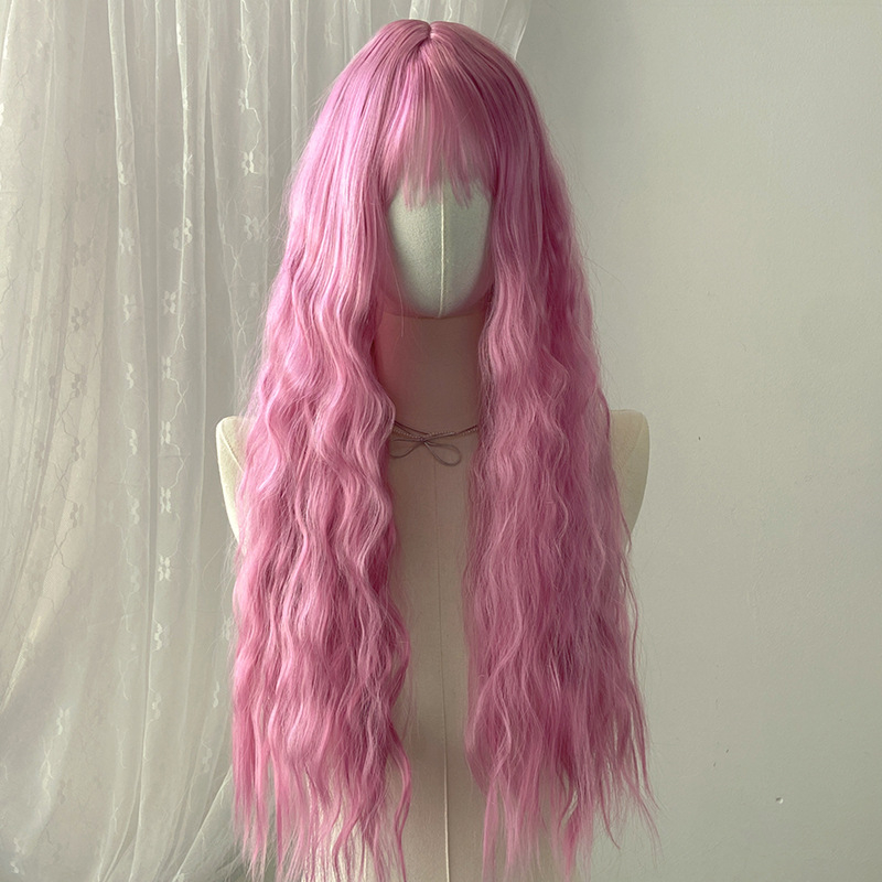 Duga kovrčava perika za žene, s bangs, prirodan izgled, model 186, vlakna otporna na visoke temperature, mehanizam