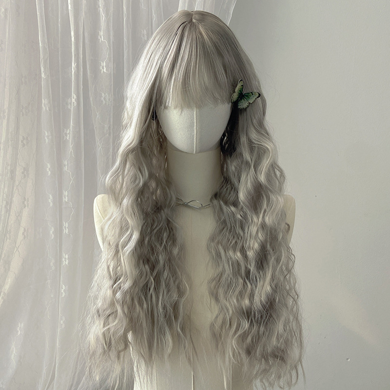 Duga kovrčava perika za žene, s bangs, prirodan izgled, model 186, vlakna otporna na visoke temperature, mehanizam