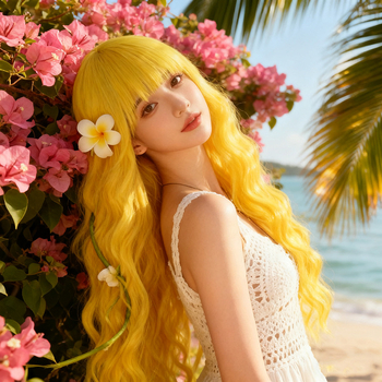 Duga kovrčava perika s bangs za žene (Materijal kose: visokotemperaturna žica; Tehnologija obrade: mehanizam; Model: 186; Stil: sladak)