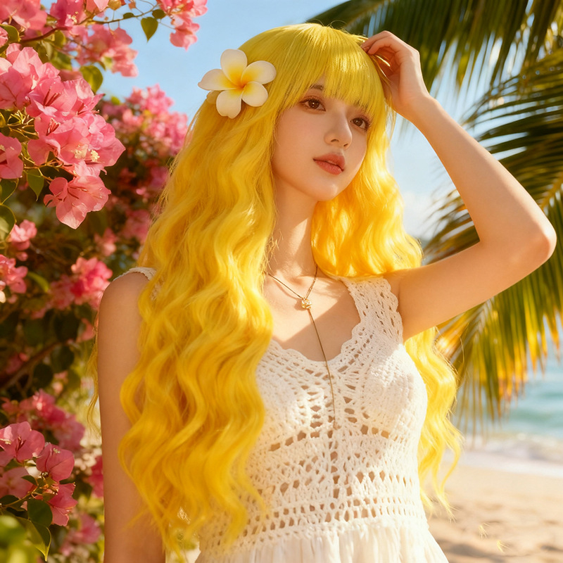 Duga kovrčava perika s bangs za žene (Materijal kose: visokotemperaturna žica; Tehnologija obrade: mehanizam; Model: 186; Stil: sladak)