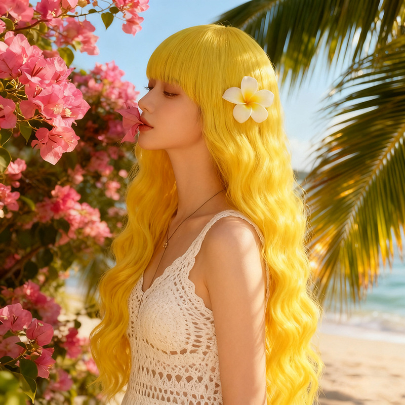 Duga kovrčava perika s bangs za žene (Materijal kose: visokotemperaturna žica; Tehnologija obrade: mehanizam; Model: 186; Stil: sladak)