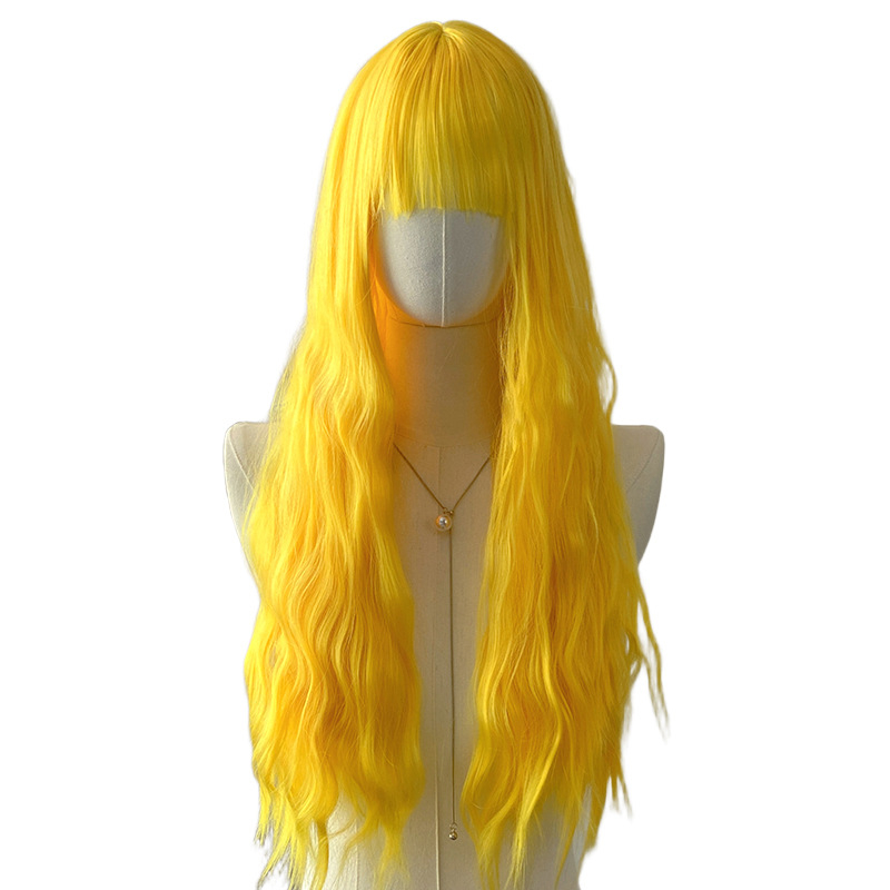 Duga kovrčava perika s bangs za žene (Materijal kose: visokotemperaturna žica; Tehnologija obrade: mehanizam; Model: 186; Stil: sladak)