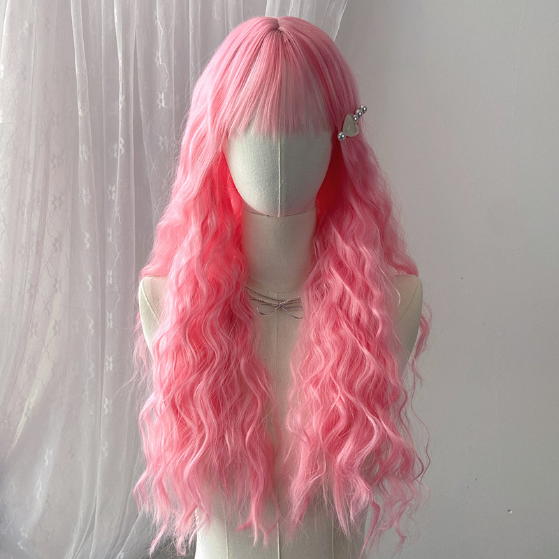 Duga kovrčava perika s bangs za žene (Materijal kose: visokotemperaturna žica; Tehnologija obrade: mehanizam; Model: 186; Stil: sladak)