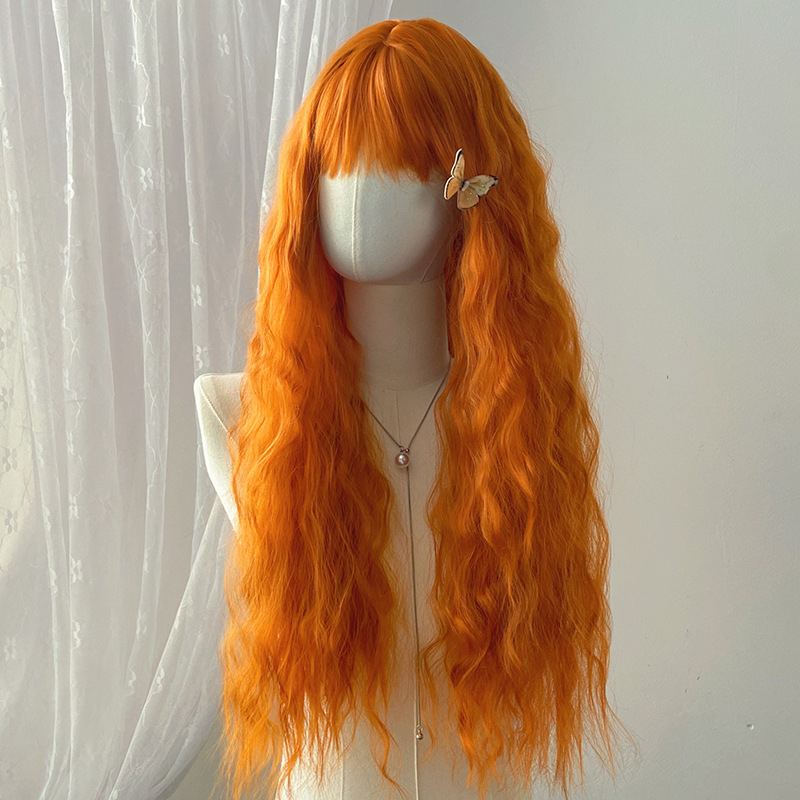 Duga kovrčava perika s bangs za žene (Materijal kose: visokotemperaturna žica; Tehnologija obrade: mehanizam; Model: 186; Stil: sladak)