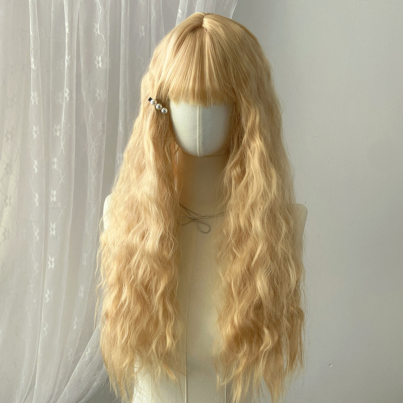 Duga kovrčava perika s bangs za žene (Materijal kose: visokotemperaturna žica; Tehnologija obrade: mehanizam; Model: 186; Stil: sladak)