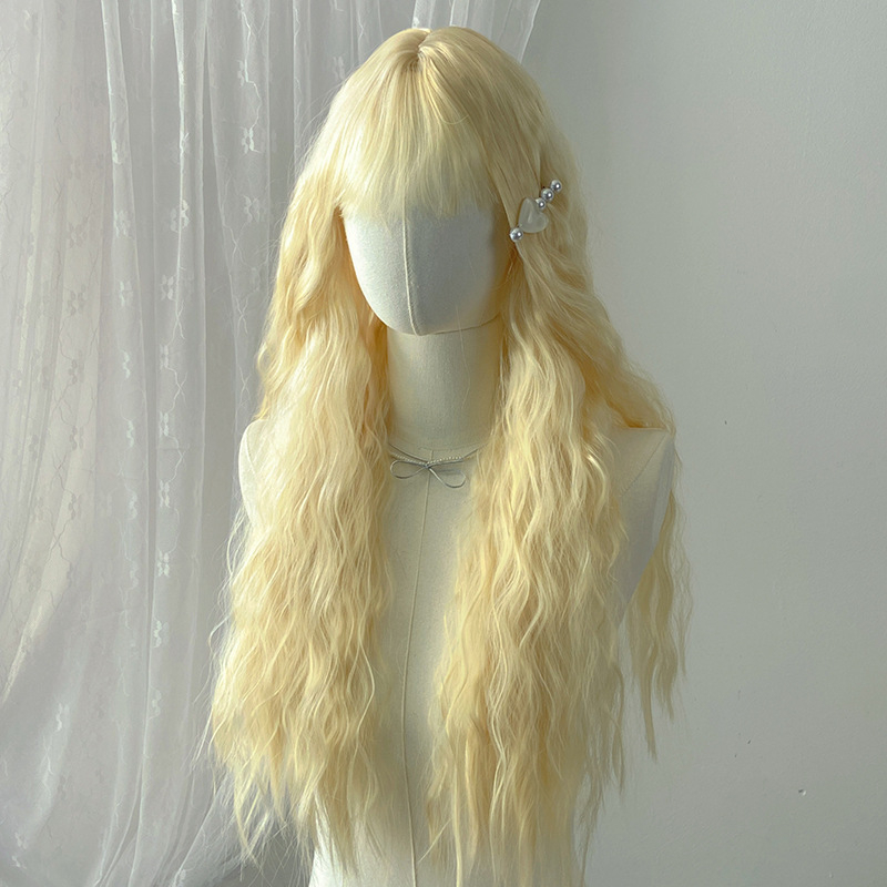 Duga kovrčava perika s bangs za žene (Materijal kose: visokotemperaturna žica; Tehnologija obrade: mehanizam; Model: 186; Stil: sladak)