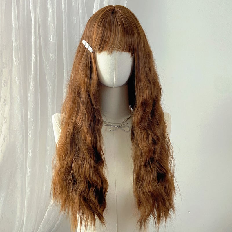 Duga kovrčava perika s bangs za žene (Materijal kose: visokotemperaturna žica; Tehnologija obrade: mehanizam; Model: 186; Stil: sladak)