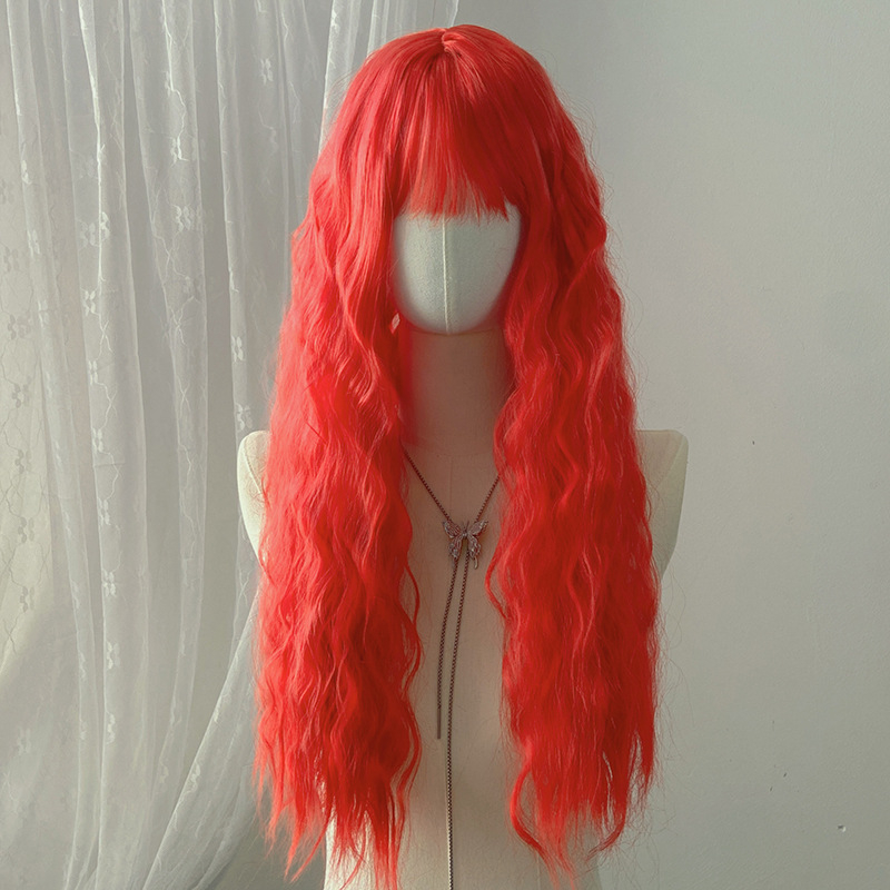 Duga kovrčava perika s bangs za žene (Materijal kose: visokotemperaturna žica; Tehnologija obrade: mehanizam; Model: 186; Stil: sladak)