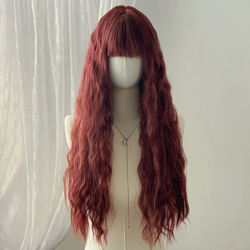 Duga kovrčava perika s bangs za žene (Materijal kose: visokotemperaturna žica; Tehnologija obrade: mehanizam; Model: 186; Stil: sladak)