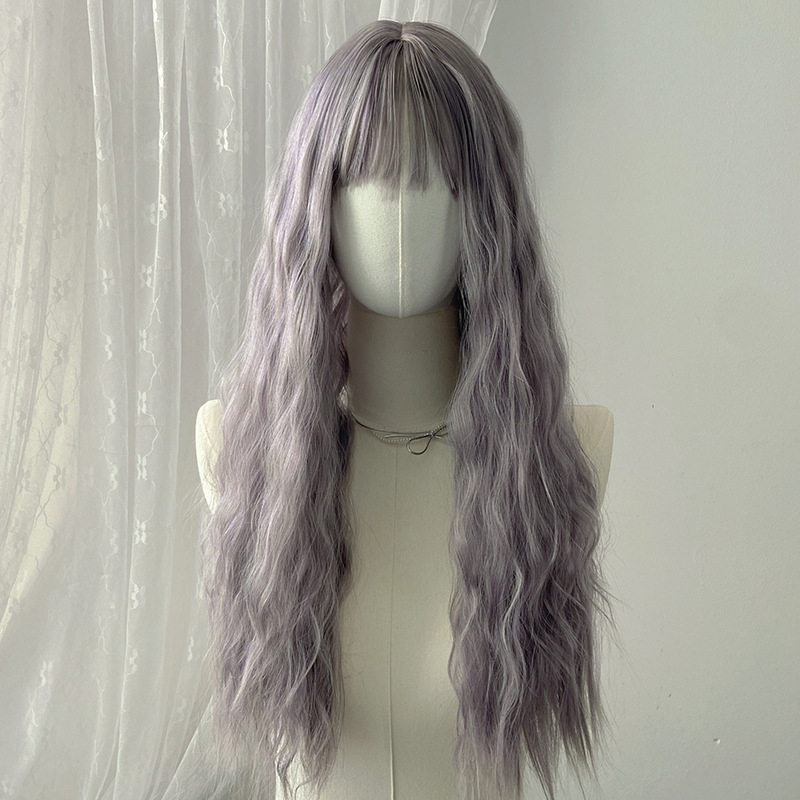 Duga kovrčava perika s bangs za žene (Materijal kose: visokotemperaturna žica; Tehnologija obrade: mehanizam; Model: 186; Stil: sladak)