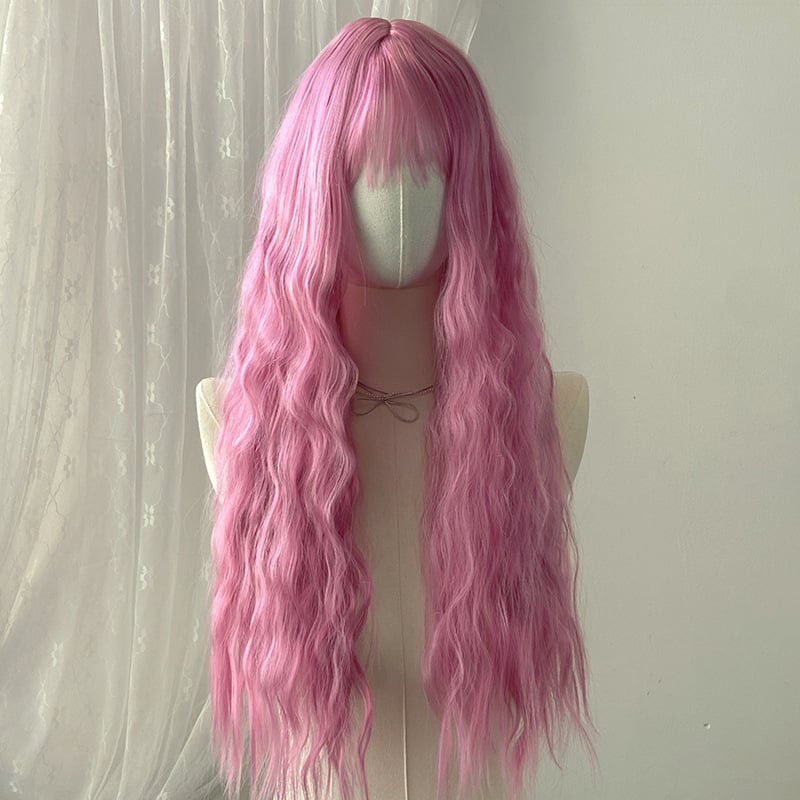 Duga kovrčava perika s bangs za žene (Materijal kose: visokotemperaturna žica; Tehnologija obrade: mehanizam; Model: 186; Stil: sladak)