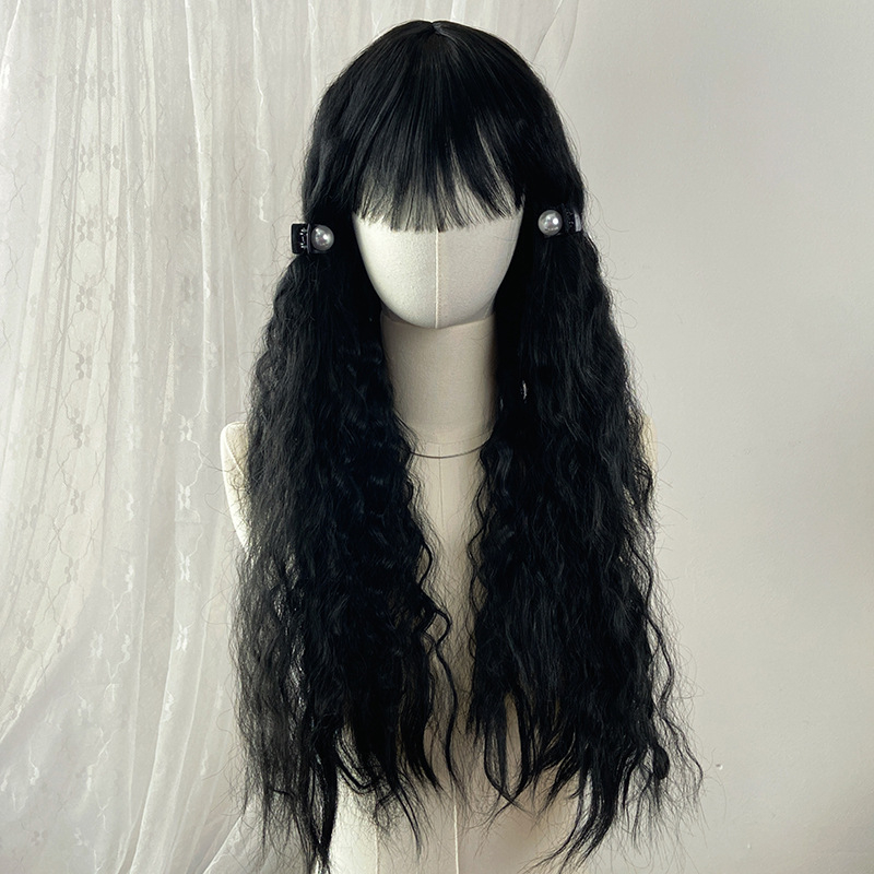 Duga kovrčava perika s bangs za žene (Materijal kose: visokotemperaturna žica; Tehnologija obrade: mehanizam; Model: 186; Stil: sladak)