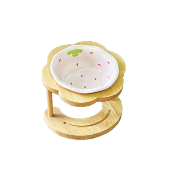 Ξύλινη ανυψωμένη ταΐστρα για γάτες με κεκλιμένο μπολ και προστασία του αυχένα