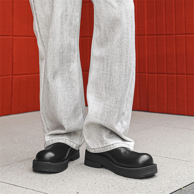 Muške Derby Toe papuče - gornji dio od kože prvog sloja, gumeni potplat, debeli potplat za povećanje visine, hip-hop stil, proljeće 2025