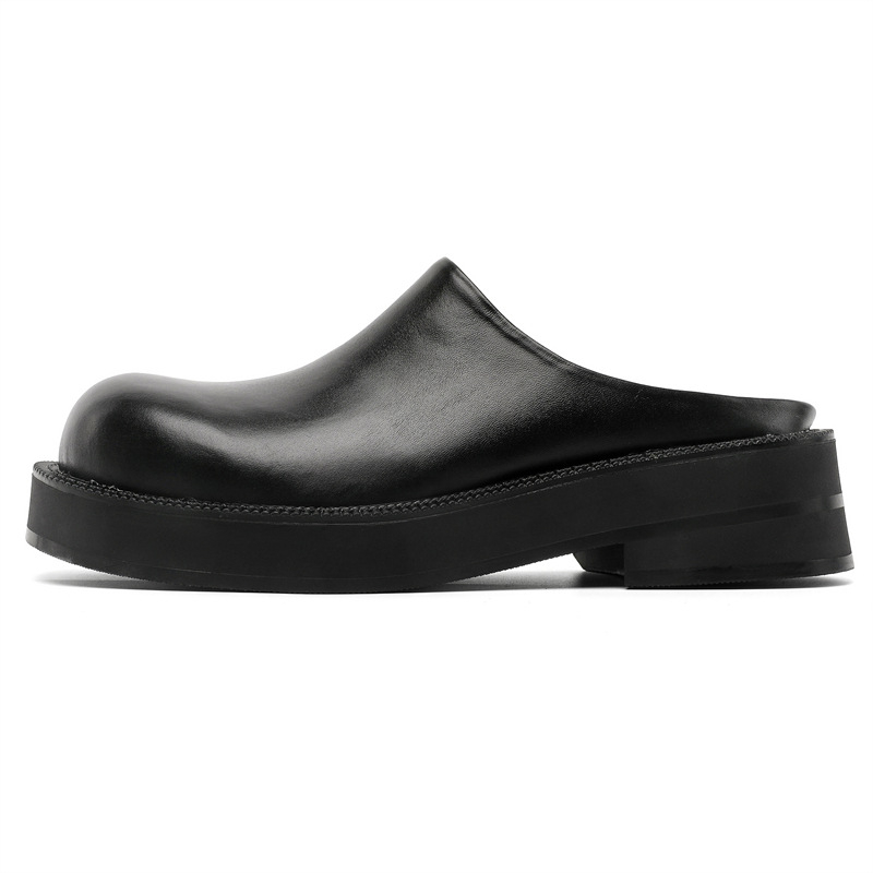 Muške Derby Toe papuče - gornji dio od kože prvog sloja, gumeni potplat, debeli potplat za povećanje visine, hip-hop stil, proljeće 2025