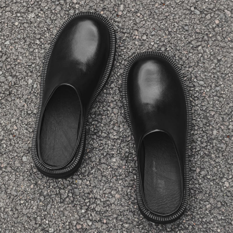 Muške Derby Toe papuče - gornji dio od kože prvog sloja, gumeni potplat, debeli potplat za povećanje visine, hip-hop stil, proljeće 2025