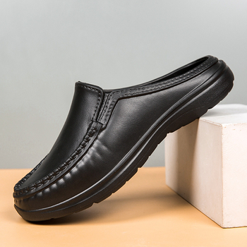 Muške protuklizne kuhinjske cipele s zatvorenim prstom, slip-on stil, PU gornji dio, gumena potplata